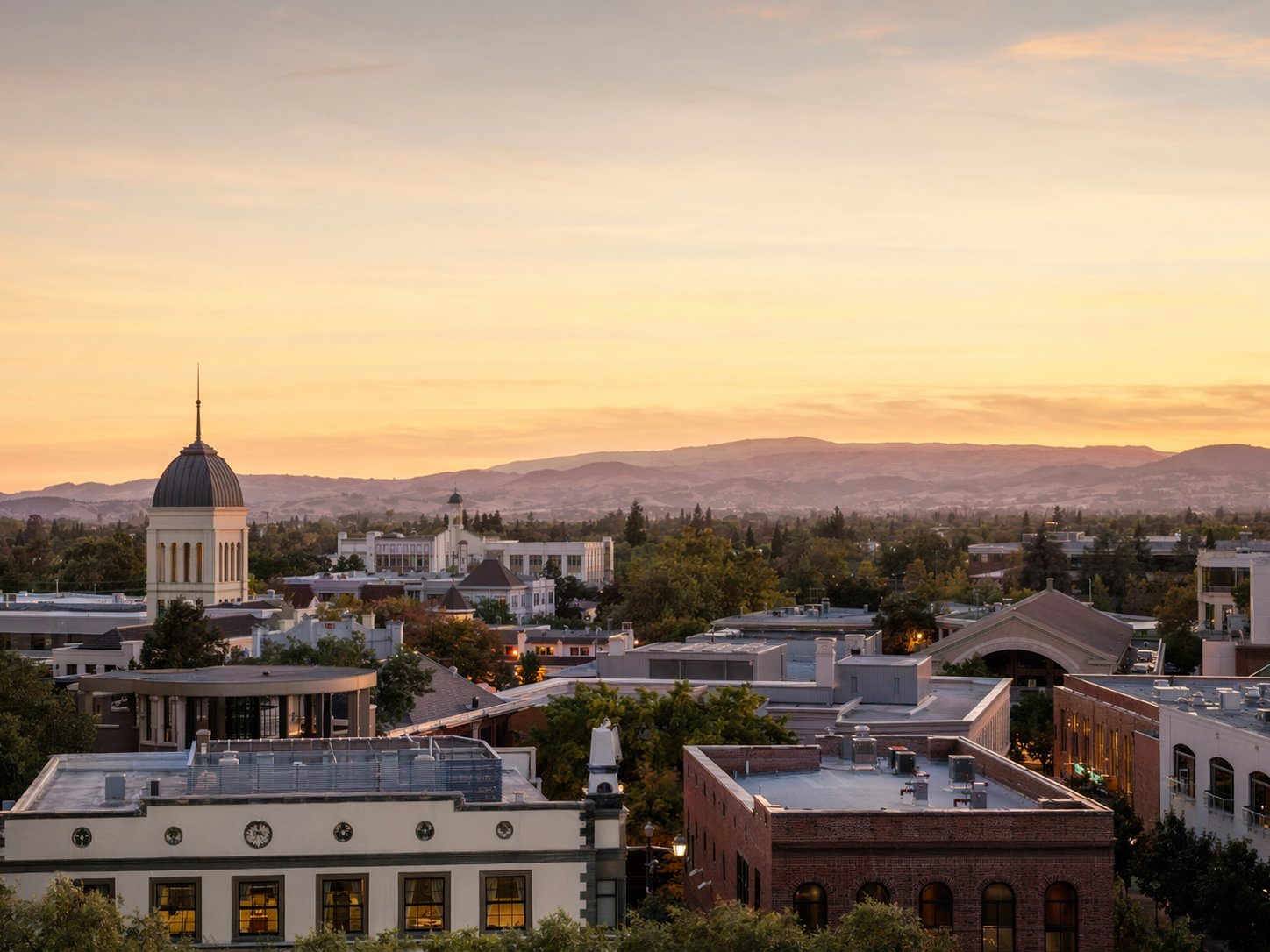 Pleasanton, CA downtown at golden hour